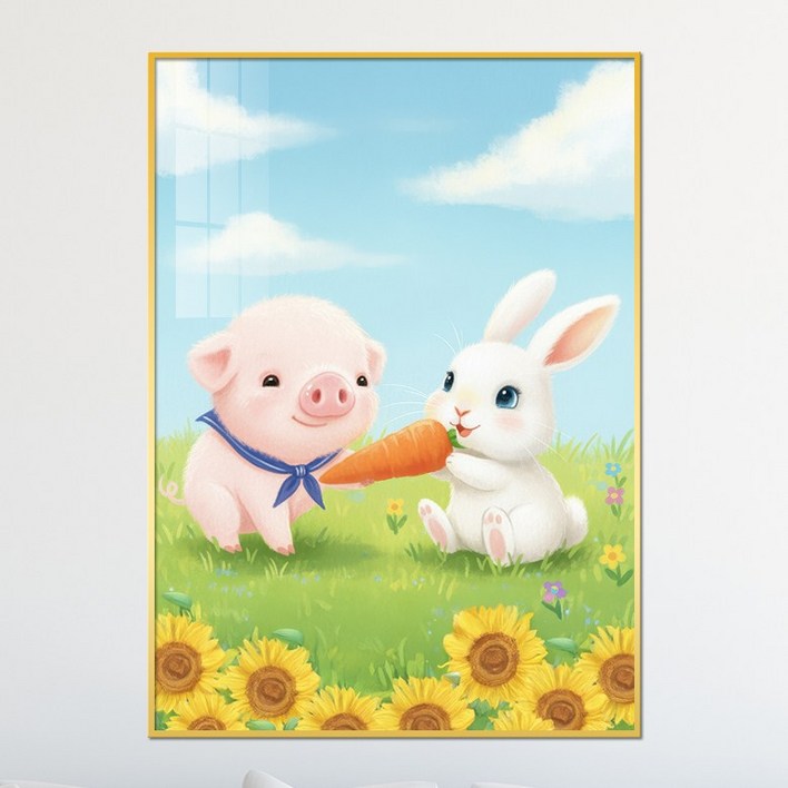 꿈이 가득한 아기방 인테리어 귀여운 토끼 돼지 그림 액자, 골드메탈