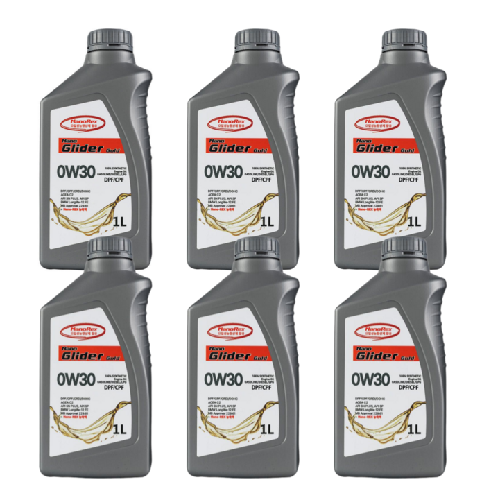 나노렉스 나노글라이더골드 합성유 프리미엄 하이브리드 엔진오일 0W30 1L 코팅제함유, 0w30, 6개, 1L