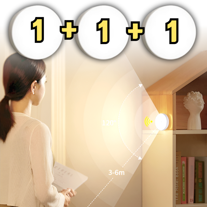 111 사각마켓 고감도 인체 모션감지 충전식 센서등, 3개, 전구색