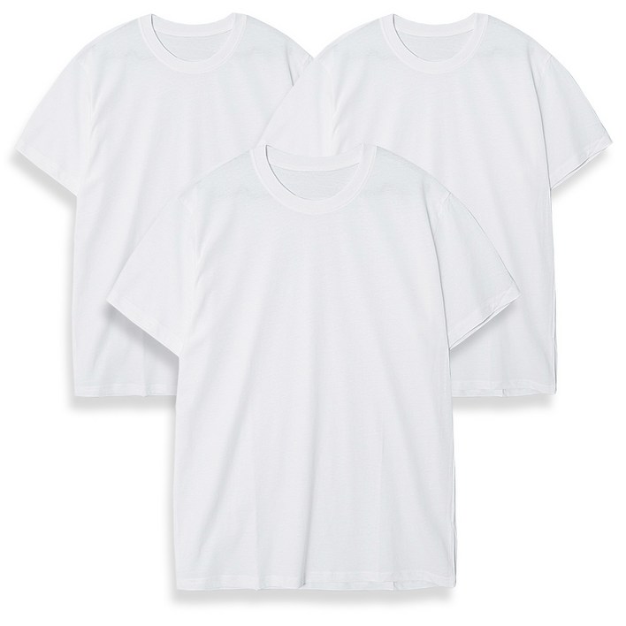 남녀공용 코마사 면 흰색 3장세트 기본 라운드 반팔 티셔츠 S~3XL 6사이즈 화이트 20230701