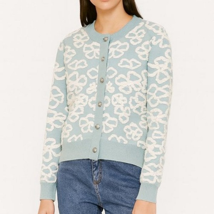 올리브데올리브 여성용 플라워 실버버튼 니트 가디건