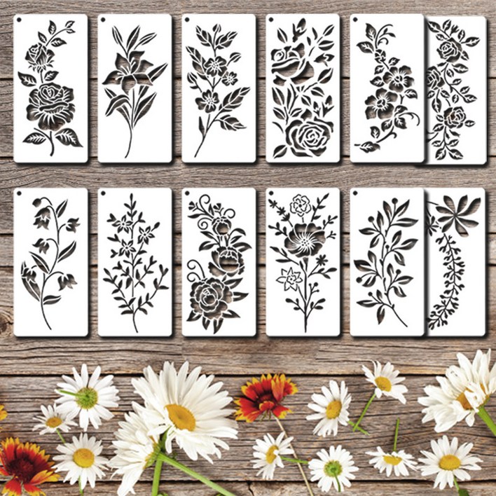 제니미엘 스텐실 도안 꽃무늬 빈티지 패턴 다꾸, 캘리그라피, 우드아트, 페인팅