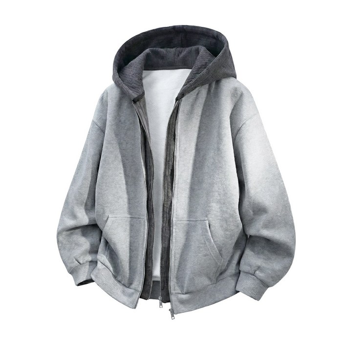 cKw 대비색 니트 배색 페이크 투피스 후드 스웨트셔츠