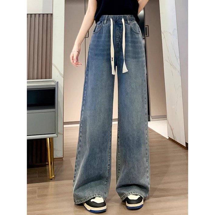 ANYOU와이드청바지 청바지밴딩허리  봄가을 와이드통바지 슬랙스팬츠 빅사이즈 여성바지