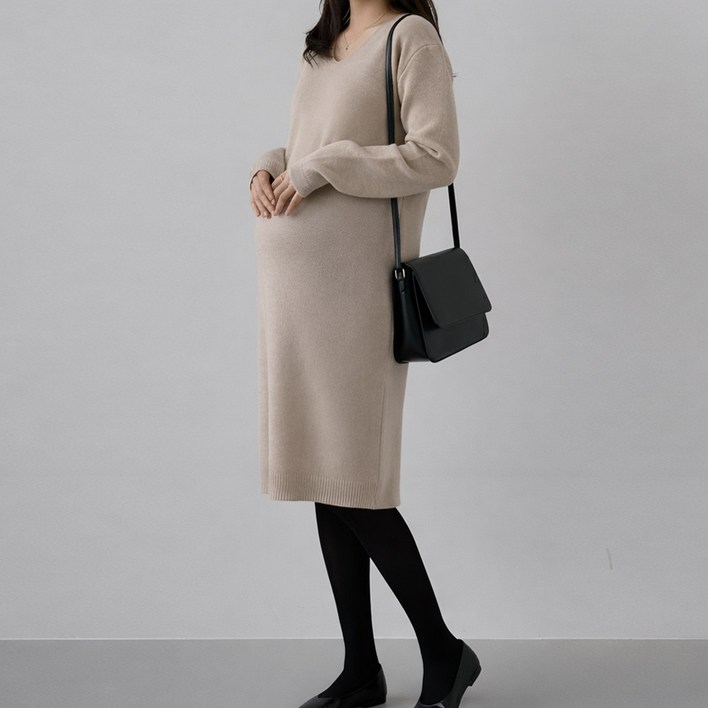 [당일출고] 수엠W 임산부 V넥 니트원피스 출산전후 하객룩 모임룩 출근룩 P07 르벨V원피스