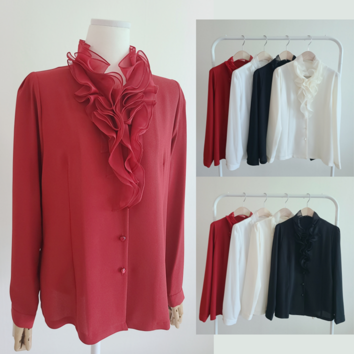 5599 프릴 블라우스 셔츠 남방 중년여성 합창복 단체복 쉬폰 댄스복 빅사이즈 엄마옷