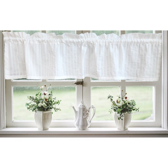 분홍구름 바란스커튼 주방 작은창 스트라이프 자수 패턴 가림막 가리개