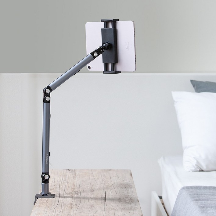 디센느 클립형 태블릿 스마트폰 거치대 패드 탭 스탠드 책상 자바라 침대 걸이, 블랙 티타늄, 1개