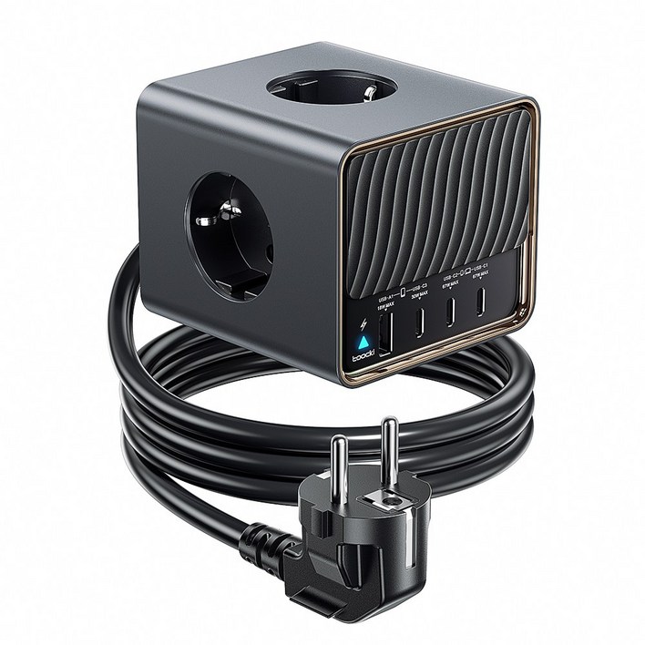 Toocki GaN PD 67W PPS 3C1A 4포트 3구 4000W 고용량 고속충전 큐브 멀티탭, 1개, 블랙, 2m