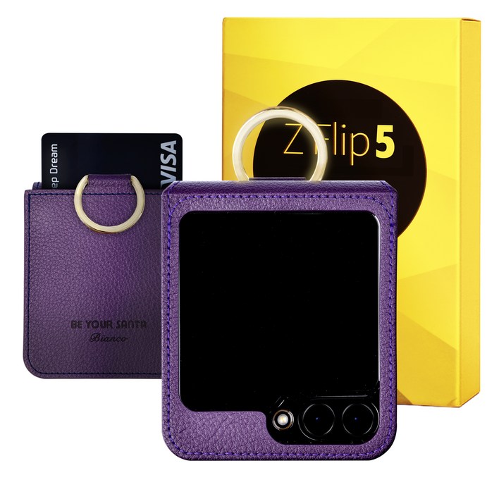 비유어산타 갤럭시 Z플립5 케이스 이태리 비건 가죽 힌지보호 카드 수납 링 지플립5 보스코카드포켓3개 비앙코카드포켓1개