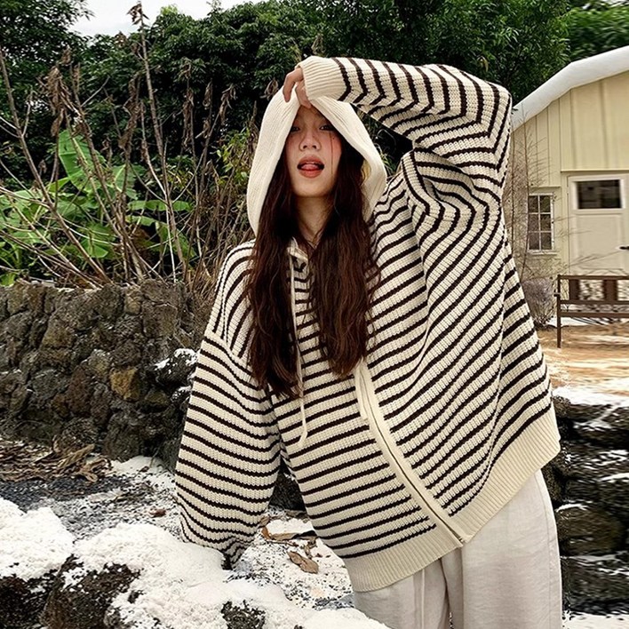 메이킹유 스트라이프 후드 아우터 WC4887바엘니트집업