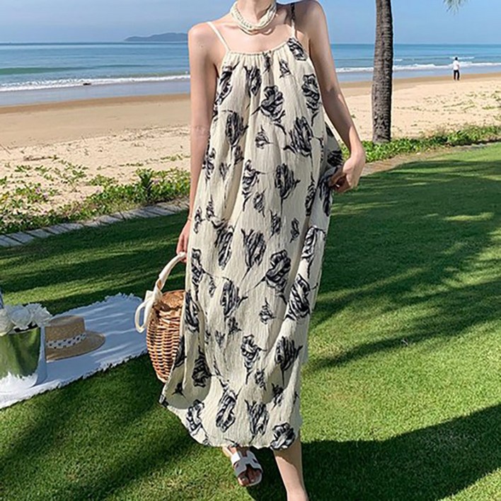 ORZQU 여성 여름 캐주얼 루즈핏 나시 원피스 민소매 비치 바캉스 스커트