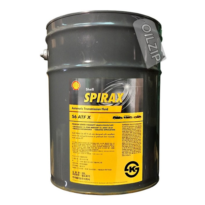 쉘 스파이렉스 S6 ATF X 20리터 합성자동미션오일, 1개, 쉘 스파이렉스 S6 ATF X  20리터