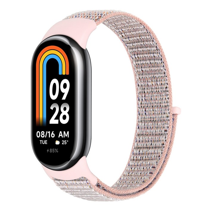 싱글 루프 나일론 모션 스트랩 호환 Xiaomi Mi Band 8910 남녀 공용 조절식 탄성 스트랩, 분홍색, 6개
