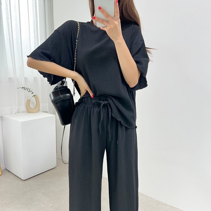 지지미set 5588size 날라리 오버핏 루즈핏 반팔 와이드 밴딩 팬츠 여름 투피스 세트 3color