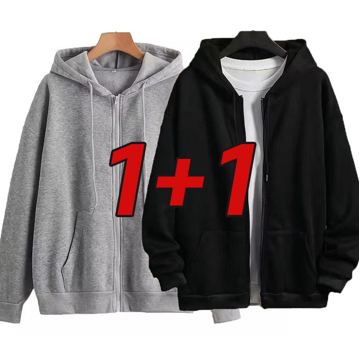 11 남자 심플 긴팔 후드티 맨투맨 오버핏 무지 후드집업 빅사이즈 트레이닝복  기모 두꺼운 데일리 캐주얼 상의 루즈핏 학생 아우터 상의