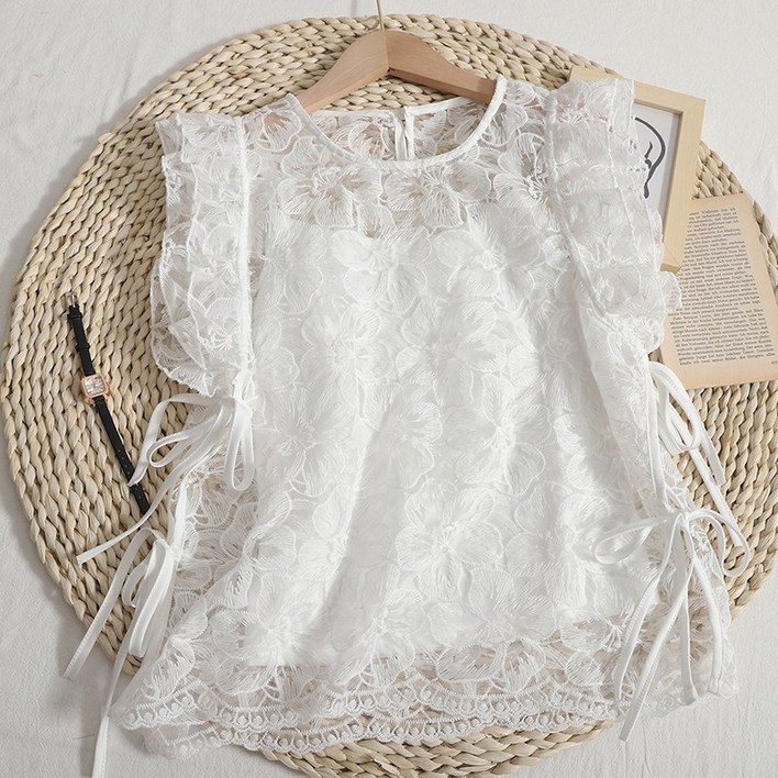 2023 여름 레이스 티셔츠 여성용 탑 스퀘어넥 여성 민소매 슬리브리스 레이어드 트랜드
