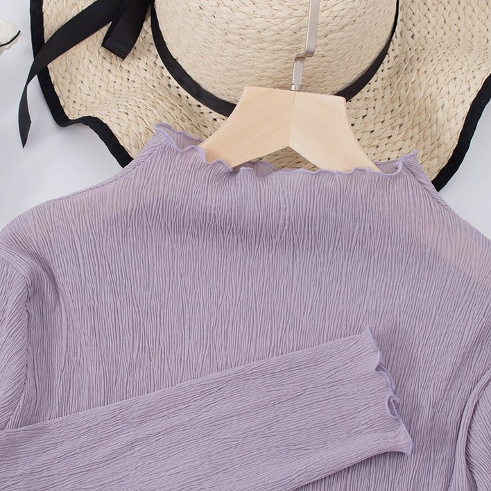 DURI 플리츠 티셔츠 봄 가을 데일리 여성 긴팔 주름 쉬폰 블라우스