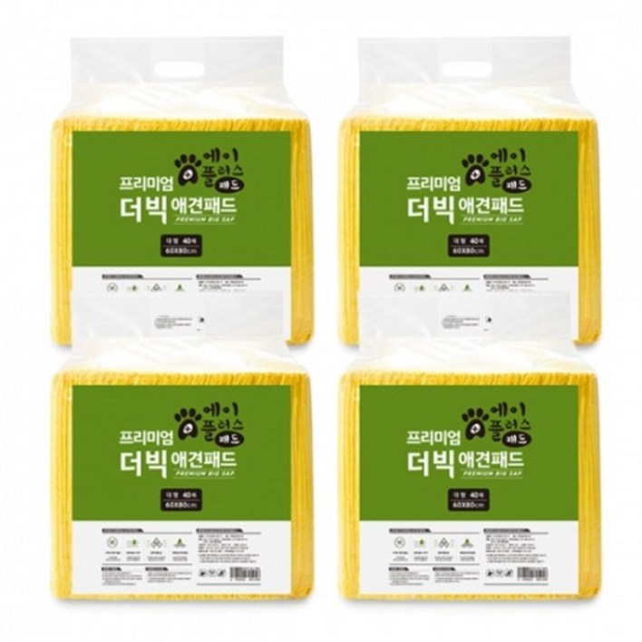 에이플러스 프리미엄 더빅 대형 애견 배변패드 40매 4개 60x80cm, 4개 에이플러스 프리미엄 더빅 대형 애견 배변패드 40매 4개 60x80cm, 4개
