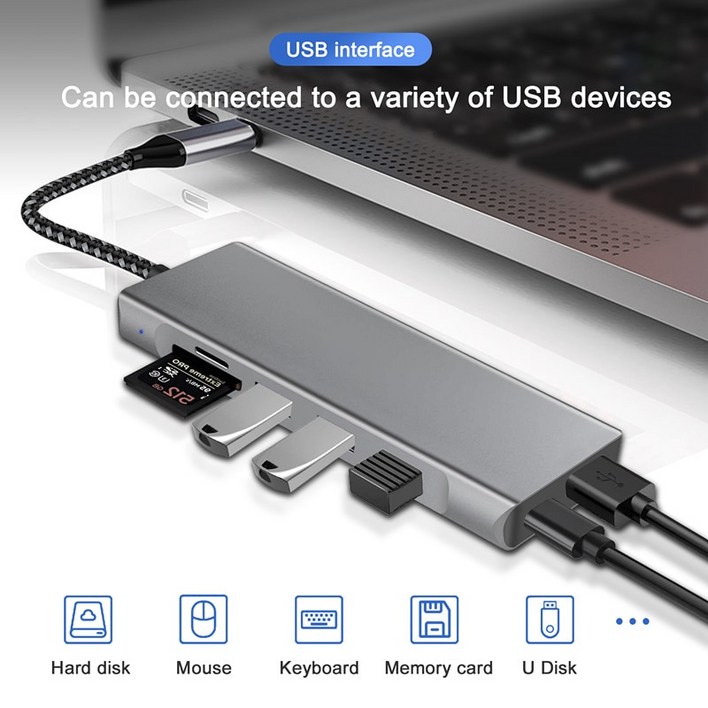 8인 1 USB C 허브4K HDMI M.2 SSD 박스 인터페이스 포함 어댑터 분배기 허브 도크, TF 슬롯 PD, MacBook