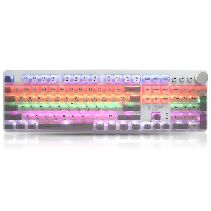 지클릭커 GK-K901X 슈퍼히어로 투명 크림 크리스탈 키캡 LED 게이밍 USB 적축 기계식 키보드