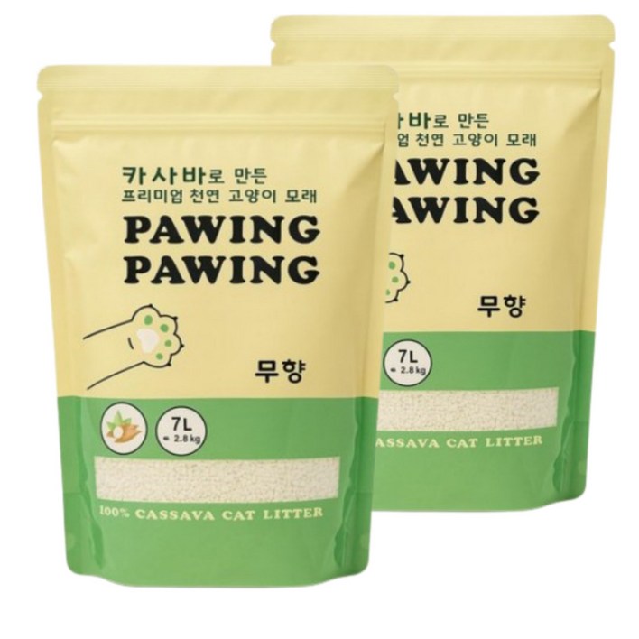 벤토,두부모래와 섞어 쓰세요 포잉포잉먼지안나는 천연 카사바모래 5.6kg(2pack), 2.8kg, 2개