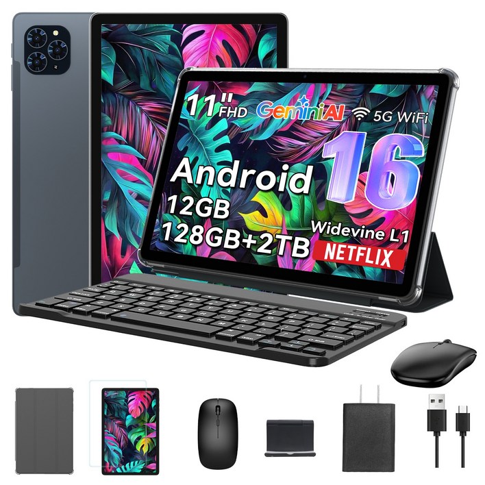 TABWEE 2026 세계최초 Android16 Gemini AI 태블릿 11인치 FHD 12GB +128GB 2TB확장 2in1 테블릿 pc 키보드세트