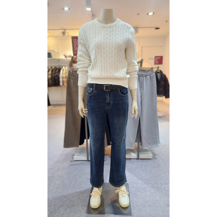 지오다노 여성 코튼 케이블 라운드넥 니트 스웨터