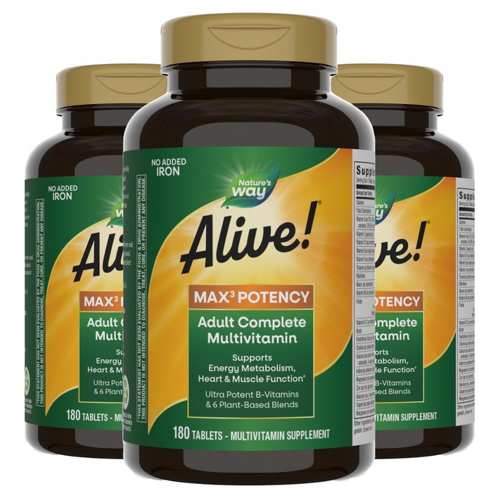 네이쳐스웨이 얼라이브 맥스 3 데일리 멀티비타민 타블렛, 180정, 3개