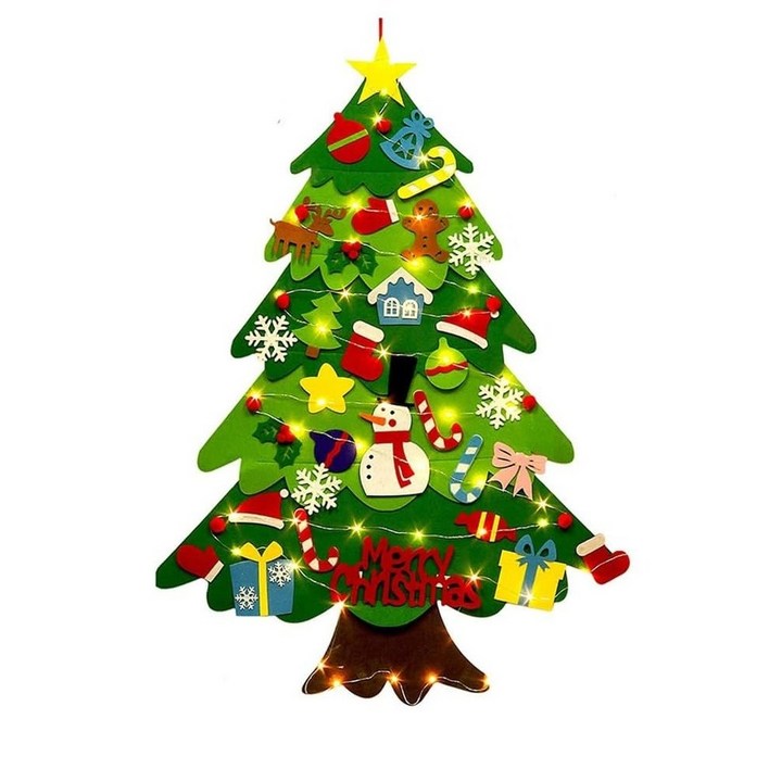 아티잔리 크리스마스 펠트 트리 만들기 세트 32PC LED 전구 포함  DIY 홈데코 장식 키트  따뜻한 연말 분위기 완성, 그린레드, 1개