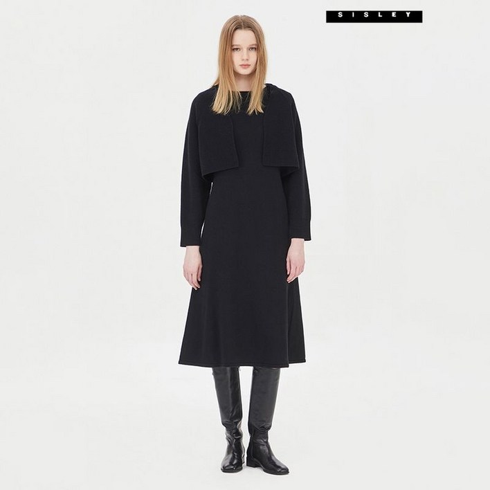 시슬리 훌라인 울 가디건 니트 원피스 세트 SAKO35361 BK