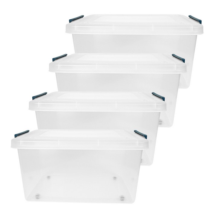 스페이스에디터 투명베이직 리빙박스 40L, 다크블루, 4개