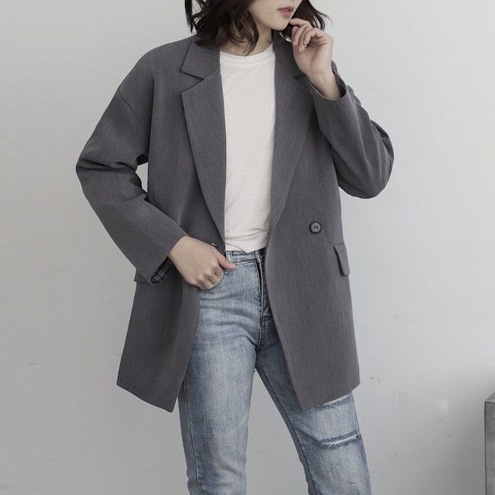 봄, 가을 여성용 스타일리쉬 오버핏 정장 재킷, XS-L, 51-87kg