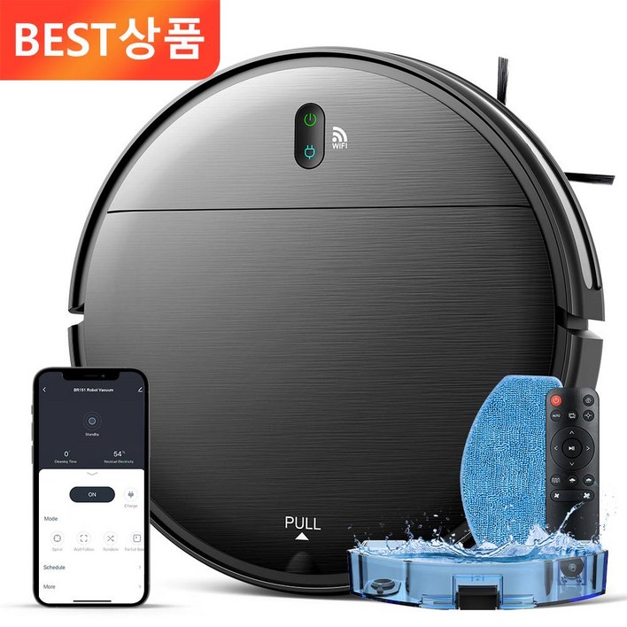 틴도우 클리닝봇 자동 충전 물걸레 로봇청소기 BR151, 검은색, BR151 틴도우 클리닝봇 자동 충전 물걸레 로봇청소기 BR151, 검은색, BR151