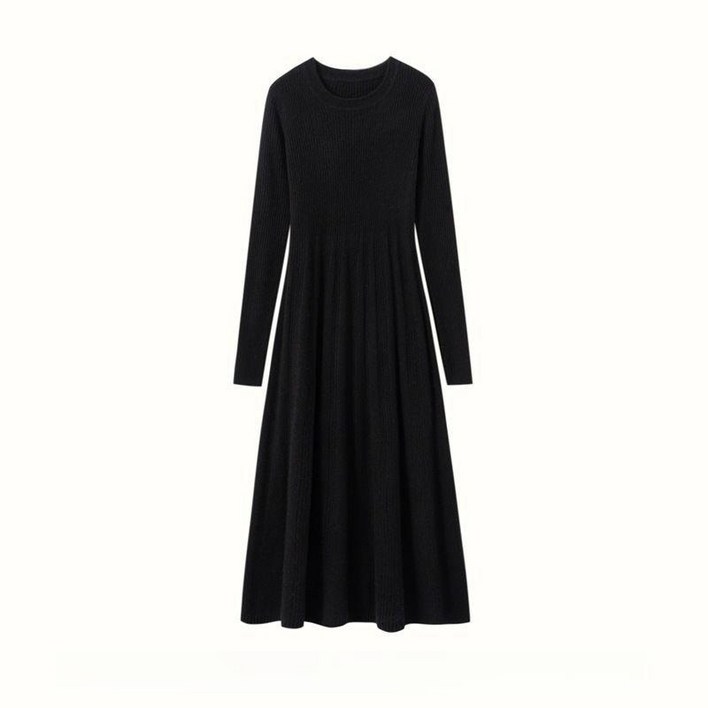 MOMON 명품 캐시미어 100% 가을 겨울 여성 라운드넥 유럽감성 니트 원피스