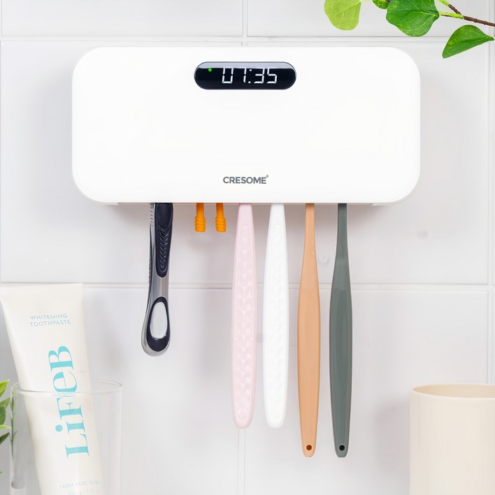 크리썸 가정용 유선 UVC LED 벽걸이 히팅 열건조 건조기 소독기 칫솔살균기, 화이트