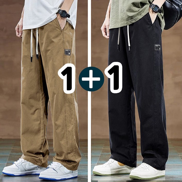 11 남성 캐주얼 빅사이즈 와이드 카고팬츠 오버핏 빅사이즈 봄 가을 베이직 밴딩 슬랙스 남자긴바지