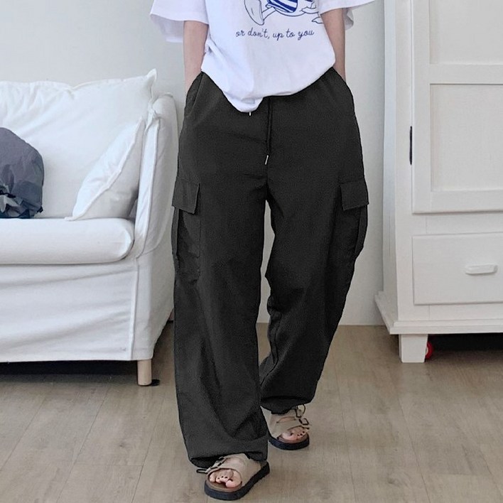 애플망고옷장 오버핏 여름 바스락스트링카고바지 넉넉사이즈 밴딩팬츠