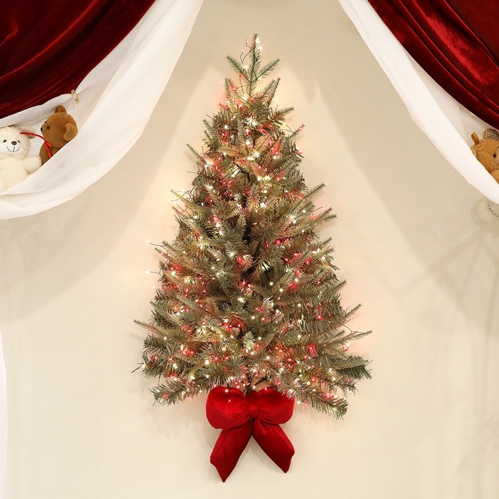 조아트 크리스마스트리 지네전구 벨벳뽕리본 하프벽트리 세트, 하프벽트리 그레이 루비웜