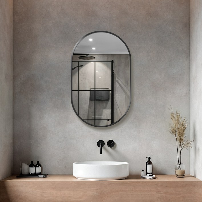 모던프레임 알루미늄테거울 욕실거울 화장대거울 벽걸이 원형 타원형 골드프레임거울, 흑니켈