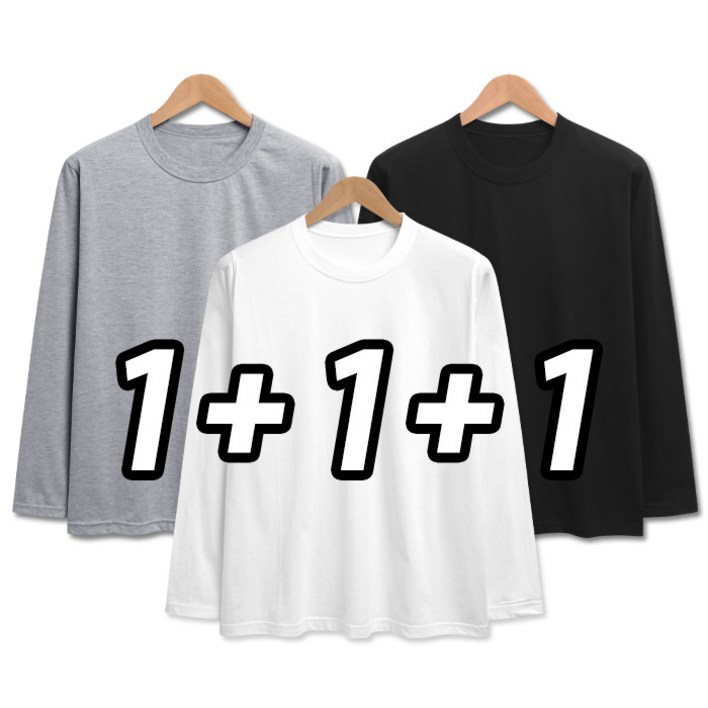 탑보이 3장 세트 30수 라운드 긴팔 쭉티 무지 면티 흰티 남녀공용 빅사이즈 티셔츠 SCC5258PT
