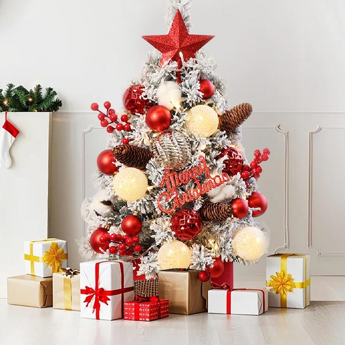 화려하고 풍성한 미니 크리스마스트리, 원터치 조작, 받침대 포함, LED 조명, 다양한 정교한 장식품이 함께 제공되어 거실, 식당, 호텔 등 다양한 장소에 적합합니다,120cm