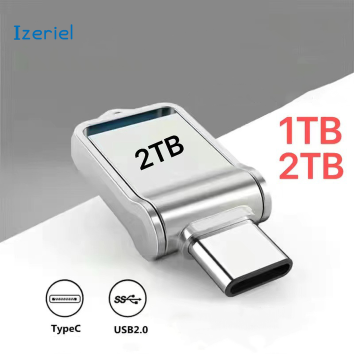 Izeriel USB메모리 휴대용 디스크 플래시 드라이브 메모리 최대 속도 메모리 금속 미니 방수 디스크 드라이브 C타입 USB 메모리 3in1, 1개, 2TB