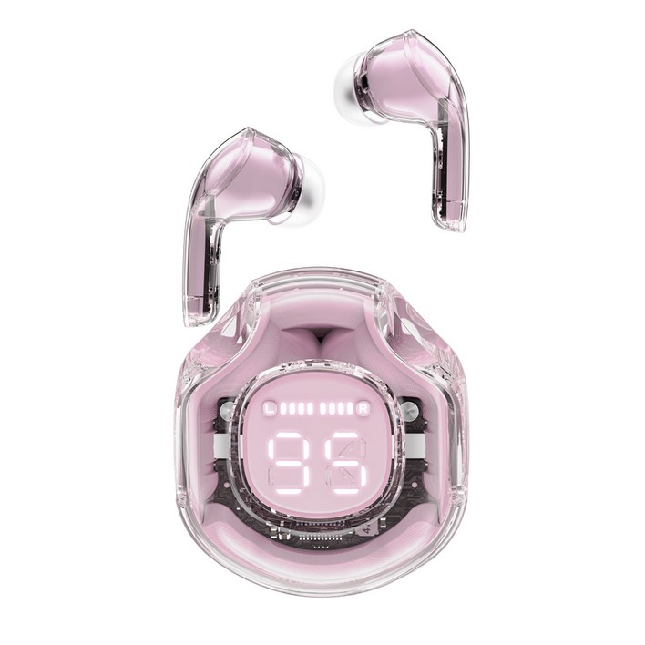 ACEFAST T8 투명 블루투스 이어폰 듀얼 노이즈 캔슬링 디지털 디스플레이 블루투스 5.3, lotus pink