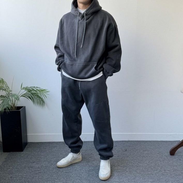 피그먼트워싱 트레이닝복세트 밴딩반바지 다트오버핏후드티셔츠 3color
