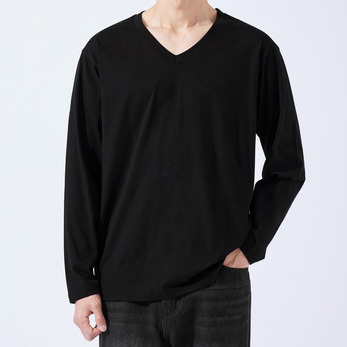 베이직 30수 브이넥 긴팔 티셔츠 AB075