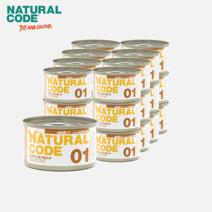 내추럴코드 01 이탈리아 고양이 캔 습식사료 닭고기필렛, 24개, 85g, 01 닭고기필렛
