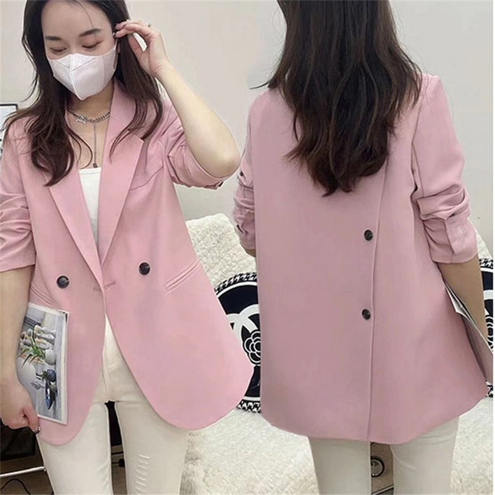 AOKADA여성 여름 쉬폰 블레이저 얇은 루즈핏 더블 버튼 정장 자켓 오피스룩 퉁근룩