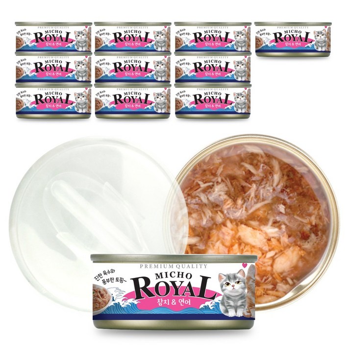 (2월 특가 이벤트) 프리미엄 로얄 미쵸 캔 5종 170g x 24개입 고양이 간식 통조림, 24개, 170g, 미쵸 연어