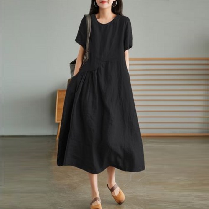 ZENCY 젠시 언발 루즈핏 반팔 롱원피스